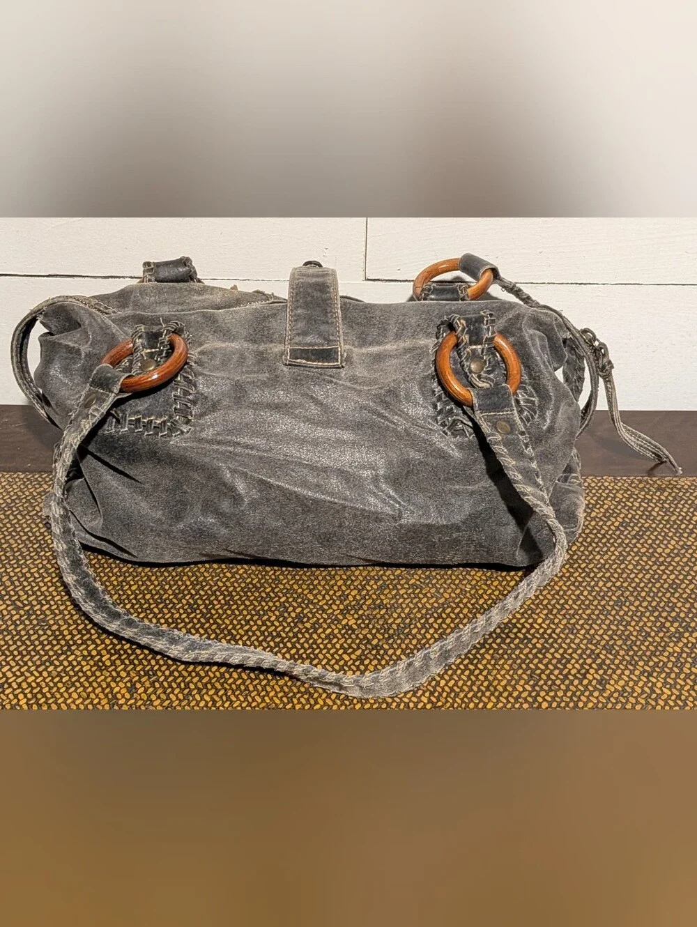 Y2K Guess Hobo Bag Womens Large Pewter Metallic Logo Rhinestone Whipstitch Studs